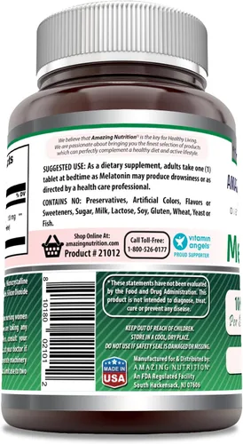 Vista 3 de Amazing Formulas - Suplemento de melatonina de 10 mg, 120 comprimidos, sin OMG, sin gluten, fabricado en Estados Unidos