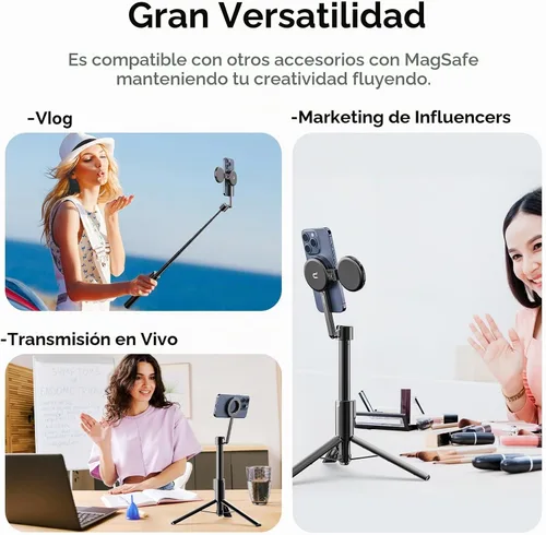 Vista 7 de ULANZI Trípode magnético para selfie stick de 64.6 pulgadas, trípode todo en uno con soporte magnético para teléfono y control remoto inalámbrico