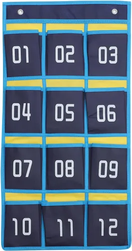 Tabla de bolsillo numerada para el aula para teléfonos celulares, calculadoras, 12 bolsillos, organizador colgante de pared, puerta, almacenamiento,