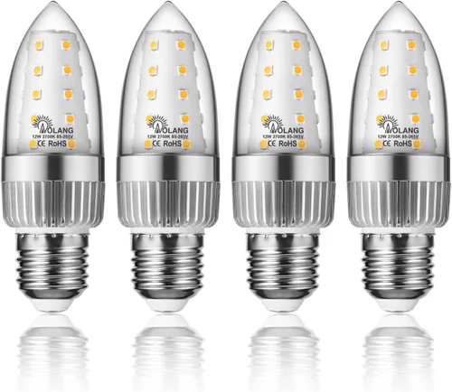 Vista 8 de Bombilla LED E12 para candelabro, bombillas LED de vela de 12 W, equivalentes a bombillas de 100 W, bombillas de araña blancas cálidas de 3000 K