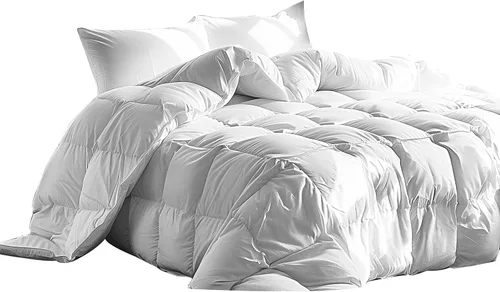 Vista 13 de Serta- Edredón de plumas de ganso y fibras de plumón, 100% de algodón, etilo hotelero, hipoalergénico, relleno extracálido, tamaño Twin, 68 x 90