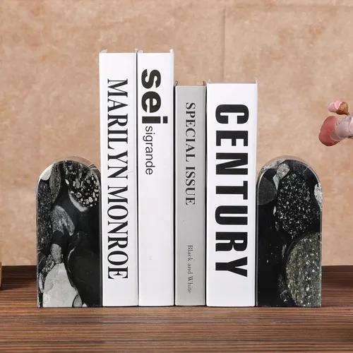 Vista 3 de Koville Sujetalibros de mármol de lujo para estantes, extremos decorativos de libros de piedra, soportes de libros de mármol de alta resistencia