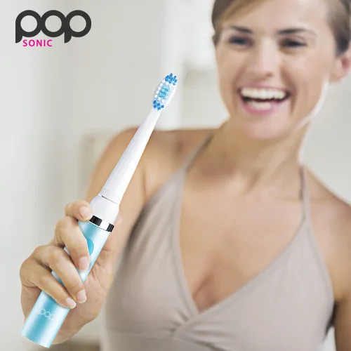 Vista 7 de Cepillo de dientes eléctrico Pop Sonic (azul hawaiano) - Cepillos de dientes de viaje con batería AAA Cepillos de dientes eléctricos para niños