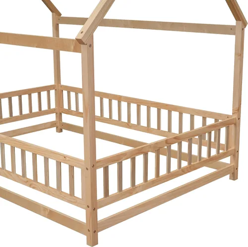 Vista 94 de Bellemave Cama Montessori de madera con valla y techo para niños, marco de cama individual para niños, niñas (individual, blanco)