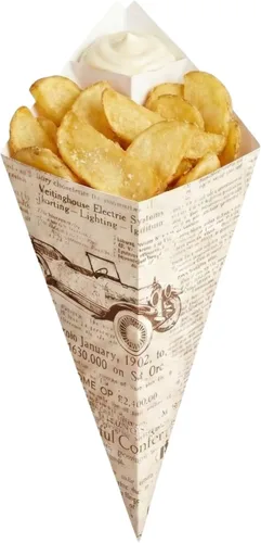 Vista 10 de Restaurantware Conetek - Conos de comida negros ecológicos de 11.5 pulgadas con bolsillo integrado para condimentos: perfectos para aperitivos, cono