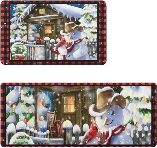 Vista 6 de Farmhouse Snowman Bath Mat for Tub,Non Slip Bathroom Floor Runner Rug Quick Dry & Absorbent Diatomaceous Earth Shower Sink Bedroom Kitchen Washable