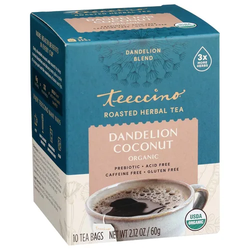 Vista 25 de Teeccino Té Chai rojo de diente de león, 25 bolsas de té, sin cafeína, té de hierbas tostadas con prebióticos, 3 veces más hierbas que las bolsas