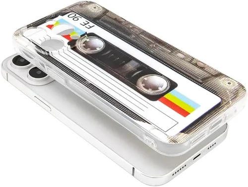 Vista 4 de Funda para iPhone 14 Pro Max, acabado mate, resistente, suave, con esquinas reforzadas, TPU suave, parachoques retro, funda de cinta de casete