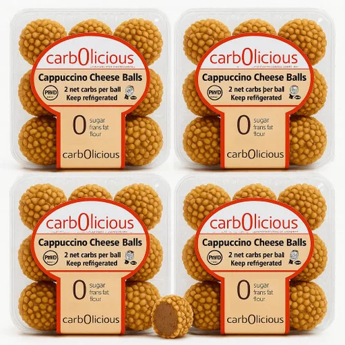 Vista 3 de Carbolicious - Bolas de queso capuchino bajas en carbohidratos con costra de nuez aptas para dieta cetogénica, aptas para diabéticos, aperitivo