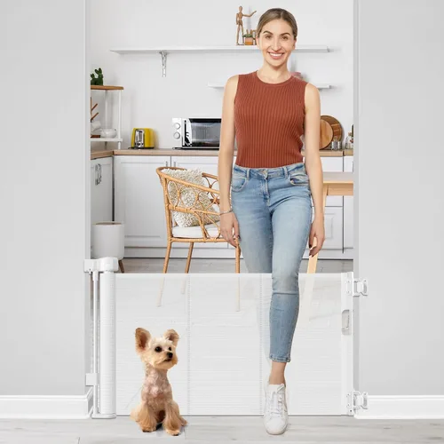 Vista 9 de Puerta corta para perros de 0 a 39 pulgadas de ancho, puerta estrecha para bebés de 24 pulgadas de alto, puerta corta retráctil para mascotas