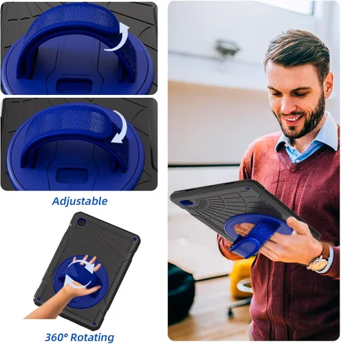 Vista 8 de Funda para Samsung Galaxy Tab A8 de 10.5 pulgadas 2022 con protector de pantalla giratorio 360º correa de mano y soporte, a prueba de caídas