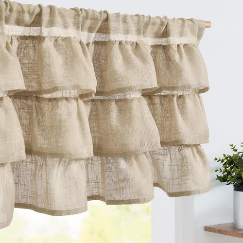 Vista 11 de jinchan Cortinas de cenefa para ventanas de 16 pulgadas, coloridos mini pompones, cenefa de cocina de granja, cenefa de gasa semitransparente