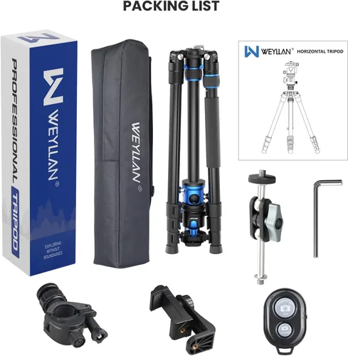 Vista 8 de WEYLLAN Trípode TP6 para cámara, trípode horizontal de aluminio de 67 pulgadas y monopie 2 en 1 con cabeza de bola de 1.417 in, soporte