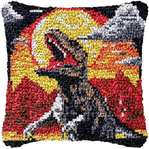 Kit de funda de almohada con gancho T-rex, kit de gancho de dinosaurio T-rex, funda de almohada, kits de manualidades bordadas para principiantes,