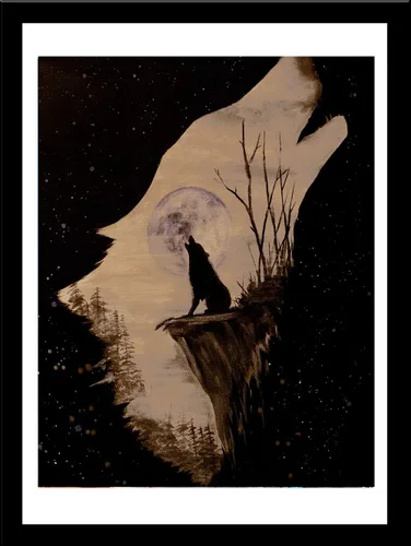 Vista 2 de Buyartforless Framed Wolf Howling at The Moon by Ed Capeau Art Painting Reproduction