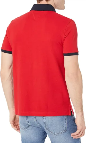 Vista 2 de Tommy Hilfiger Camisa polo de algodón de manga corta para hombre con estampado de bandera de piqué en ajuste personalizado