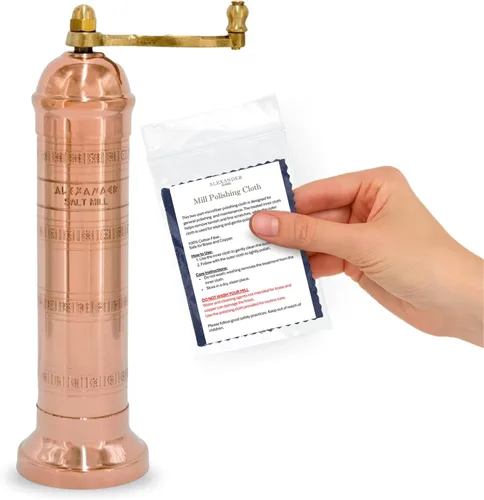 Alexander Home - El molinillo griego original de sal, 8 pulgadas de alto, molinillo europeo de cobre con manivela, molinillo manual y recargable