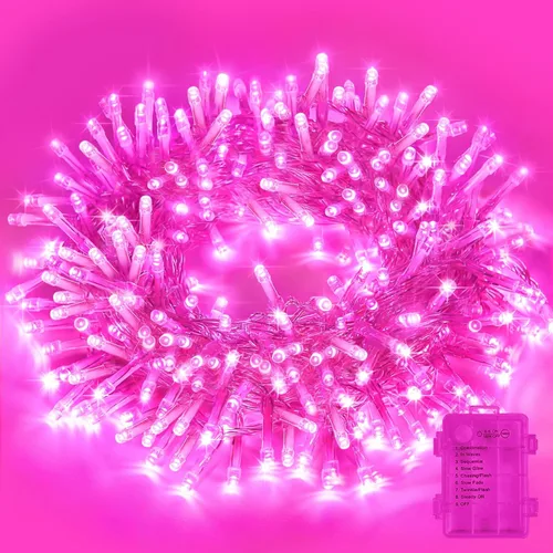 Vista 14 de LAMPHOME Luces de Navidad multicolor que funcionan con pilas, 34.1 pies, 100 luces LED impermeables de cadena para árbol de Navidad con 8 modos