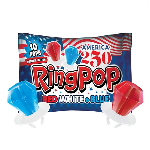 Vista 10 de Ring Pop paquete de fiesta de paletas envueltas individualmente, a granel, 10 unidades, sabores surtidos, dulces divertidos para cumpleaños