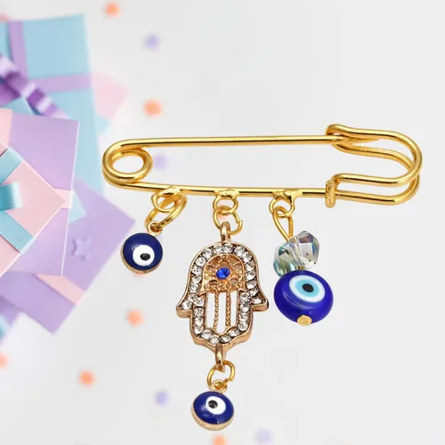 Vista 3 de Turquía Evil Eye Rhinestone Charm Blue Lucky Eyeball Manos Broche Pines Joyería para la Buena Suerte