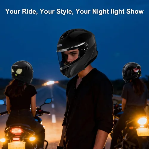 Vista 5 de Casco de Motocicleta - Casco Integral Aprobado por DOT (Control de Aplicación Inteligente), Casco de Motocicleta Compacto