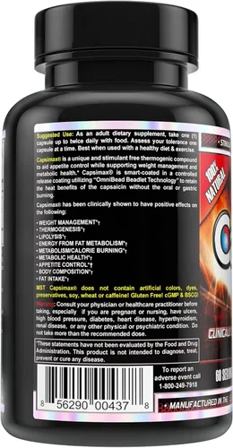 Vista 3 de MST Capsimax Suplemento de 100 mg V cápsulas, 60 porciones clínicamente dosificadas control de peso, termogénico, control del apetito, quema