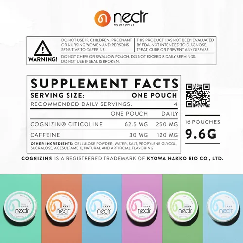 Vista 5 de Nectr Bolsas nootrópicas energéticas – Bolsas de cafeína con sabor a manzana atómica con citicolina Cognizin®. Golosinas cerebrales sin azúcar.