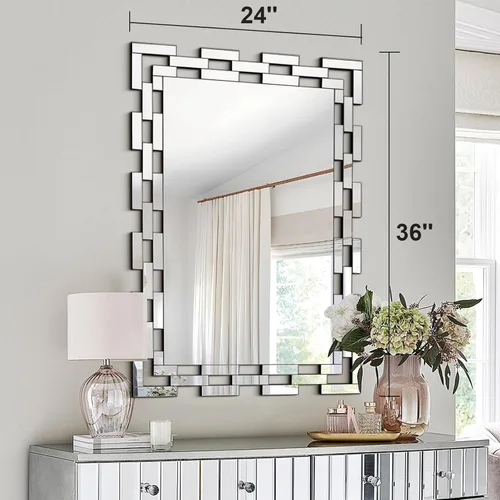 Vista 6 de Chende Espejo de pared para decoración de sala de estar, espejo decorativo grande de 36 x 24 pulgadas con marco de vidrio, elegante espejo de acento