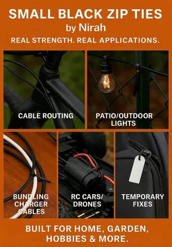 Vista 4 de Bridas pequeñas negras de 4 pulgadas, resistentes a los rayos UV, autobloqueantes de nailon pequeñas, mini bridas para electrónica, gestión