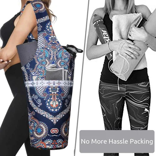 Vista 5 de Bolsa de esterilla de yoga impresa a la moda con bolsillo lateral grande y bolsillo con cremallera, bolsa larga de yoga que se adapta a la mayoría