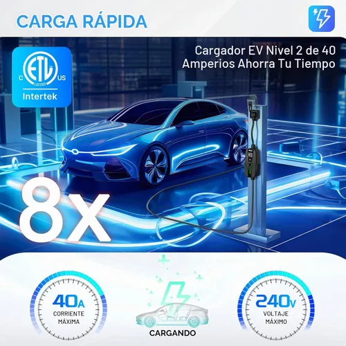 Vista 2 de SEGUMA Cargador EV de Nivel 2, Cargadores de Coche Eléctrico de 40 Amperios, Cable de 25 Pies con Enchufe NEMA 14-50, Corriente Ajustable, Retardo