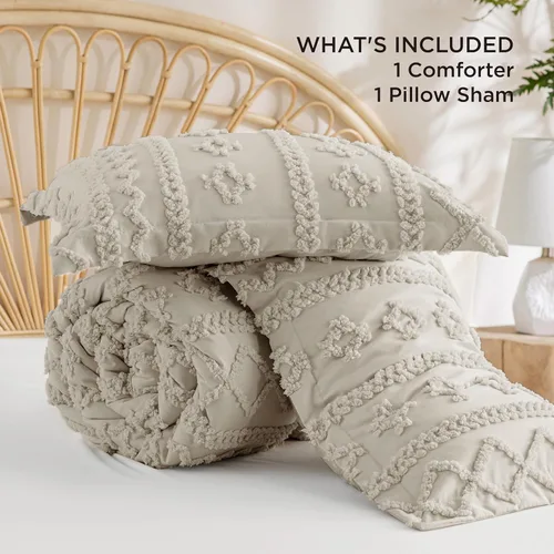 Vista 7 de Bedsure Juego de edredón con diseño de nudos estilo bohemio tamaño individual - Juego de ropa de cama de lino estilo bohemio, GentleSoft™ 2 piezas