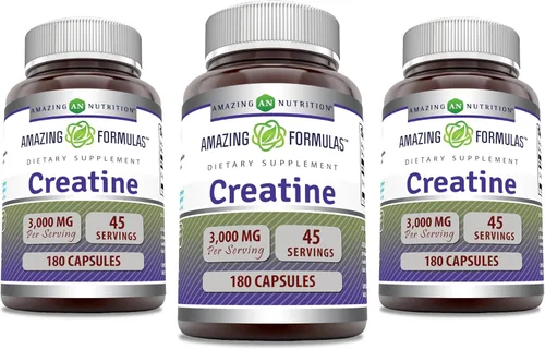 Amazing Formulas - Suplemento de monohidrato de creatina de 3000 mg por porción, sin OMG, sin gluten, fabricado en Estados Unidos (180 unidades,