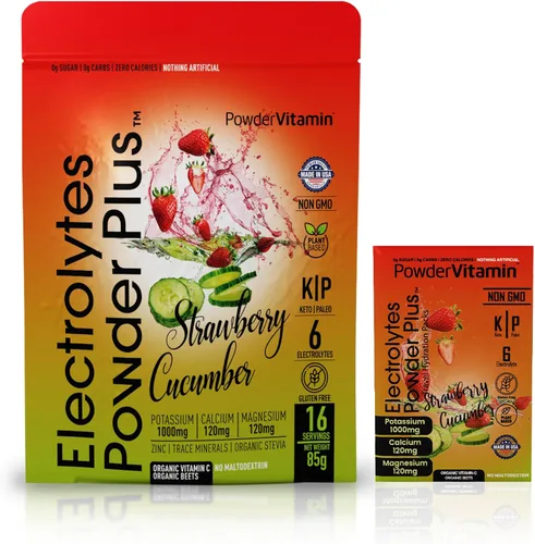 Vista 12 de PowderVitamin Electrolitos en polvo Plus, Keto, uva de arándano, cero azúcar, 1000 mg de potasio, 120 mg de calcio, 120 mg de magnesio, sin OMG
