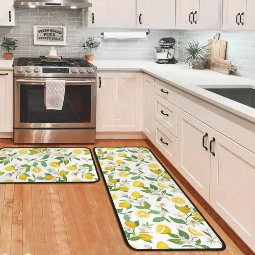 Vista 8 de Alfombras y tapetes negros de cocina antideslizantes, lavables, absorbentes, de microfibra, para piso, juego de 2 tapetes de cocina negros