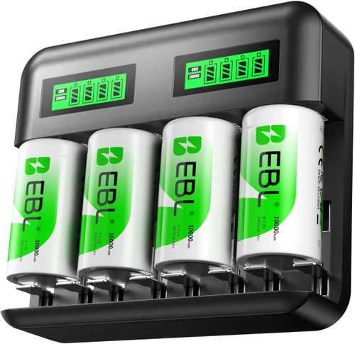 Vista 7 de EBL Baterías recargables C (paquete de 4) y cargador de batería inteligente LCD para baterías recargables Ni-MH AA AAA C D