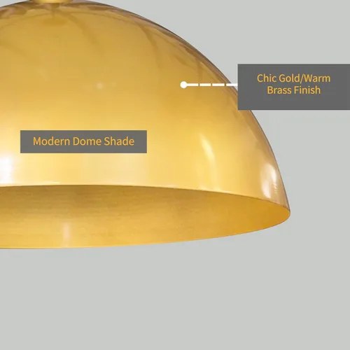 Vista 4 de Lámpara colgante de cúpula dorada de 15 pulgadas, luz colgante con acabado de latón para isla de cocina, comedor o bar, enchufe E26