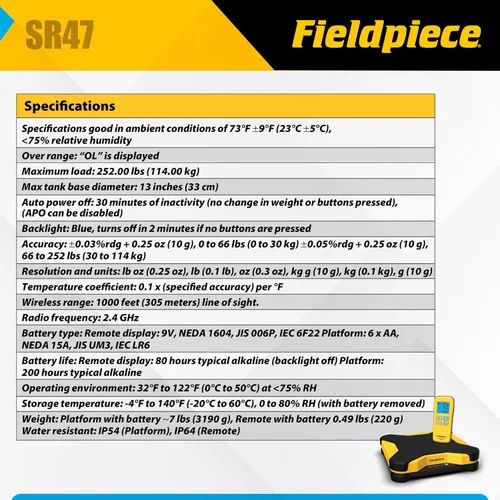 Vista 3 de Fieldpiece Báscula inalámbrica SR47 con control remoto
