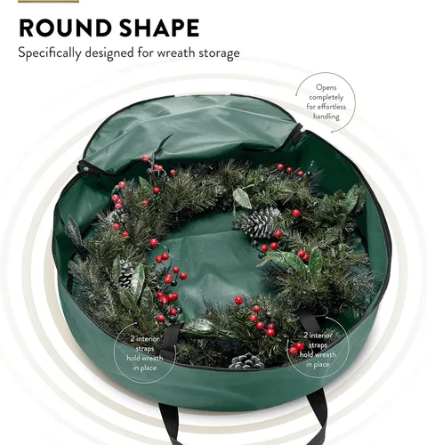 Vista 3 de Zober Contenedor de almacenamiento de corona de Navidad, bolsa de corona de 36 pulgadas para coronas artificiales, almacenamiento de corona