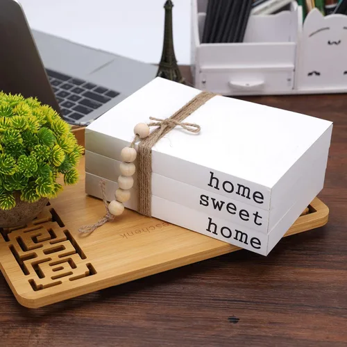 Vista 5 de Libro decorativo blanco, libros decorativos de granja, libro de tapa blanda para decoración moderna, hogar (juego de 3) libros apilados para decorar