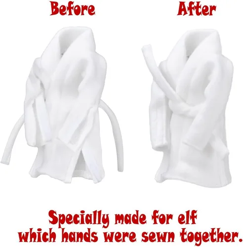 Vista 6 de E-TING Ropa de Santa Albornoz Accesorios de Navidad para muñeca elfo (Albornoz blanco con saco de dormir)