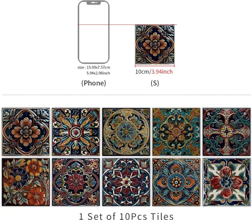 Vista 126 de Alwayspon Adhesivo para azulejos de pared moriscos para despegar y pegar, calcomanías de vinilo autoadhesivas para azulejos de cocina y baño, 4 x 4