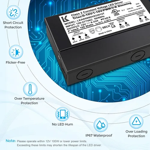 Vista 6 de Controlador LED regulable de 12 V 100 W, 5 en 1 Triac/ELV/MLV/0-10V/1-10V/PWM/V-R, fuente de alimentación de CA a CC, transformador LED impermeable