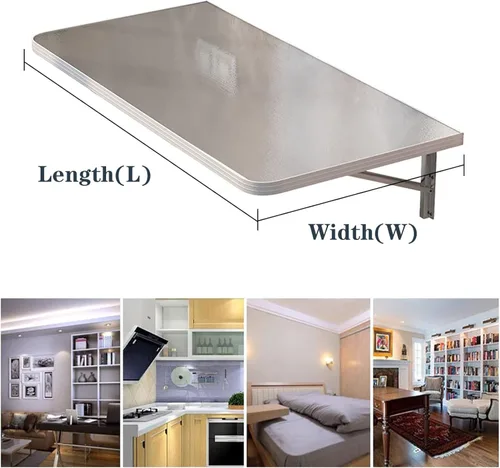 Vista 2 de Aigoss Escritorio plegable de acero inoxidable 304 montado en la pared, mesa de comedor plegable para cuarto de servicio, hogar, bar, cocina