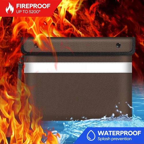 Vista 2 de Bolsa de documentos ignífuga, bolsa de dinero aislada a prueba de fuego de 5200℉ para efectivo, bolsa impermeable para documentos con cremallera
