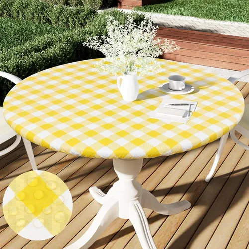 Vista 19 de Smiry - Mantel redondo de vinilo ajustable con bordes elásticos para mesas de picnic de 18"-24", mantel de vinilo impermeable con parte trasera