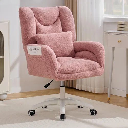 Vista 11 de FOXHUNTER Silla de tocador con respaldo ergonómico y ruedas, silla giratoria de 360°, silla de oficina en casa de altura ajustable para sala de Negro