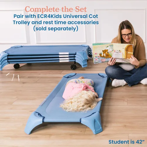 Vista 6 de ECR4Kids Cuna apilable acogedora con almacenamiento, mobiliario para aulas, color azul polvo, paquete de 6