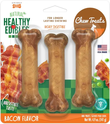Vista 11 de Nylabone Healthy Edibles Natural Dog Chews - Golosinas masticables de larga duración con sabor a tocino para perros, pequeños/regulares (1 unidad)