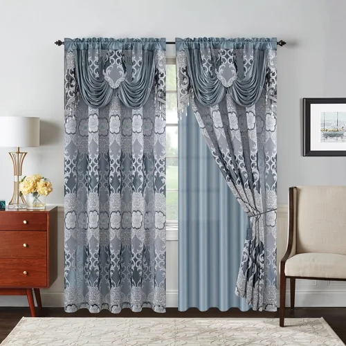 Vista 26 de Petrichor Cortinas de gasa jacquard transparente borgoña (54 pulgadas de ancho x 63 pulgadas de largo), 2 paneles con cenefa adjunta, diseño floral